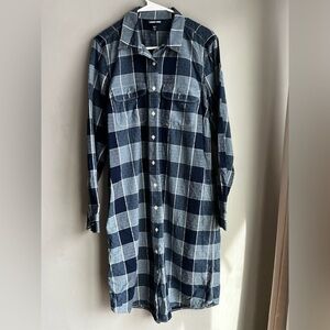 Lands' End Navy and White Checkered Plaid Style Shirt Dress Medium 8/10 Beachy